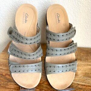 Clarks Laurieann Bella Olive Leather Slip-On Sandals